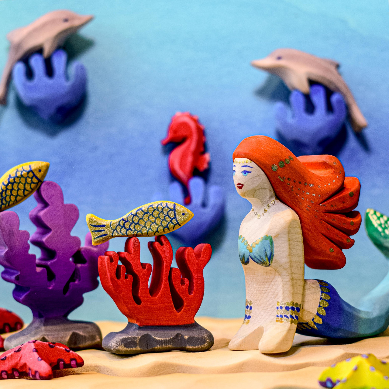 新品・未使用品　CORAL & TUSK Sea Friends　40x40 Deep of the Ocean Set | Handmade Wooden Marine Life Toys | BumbuToys