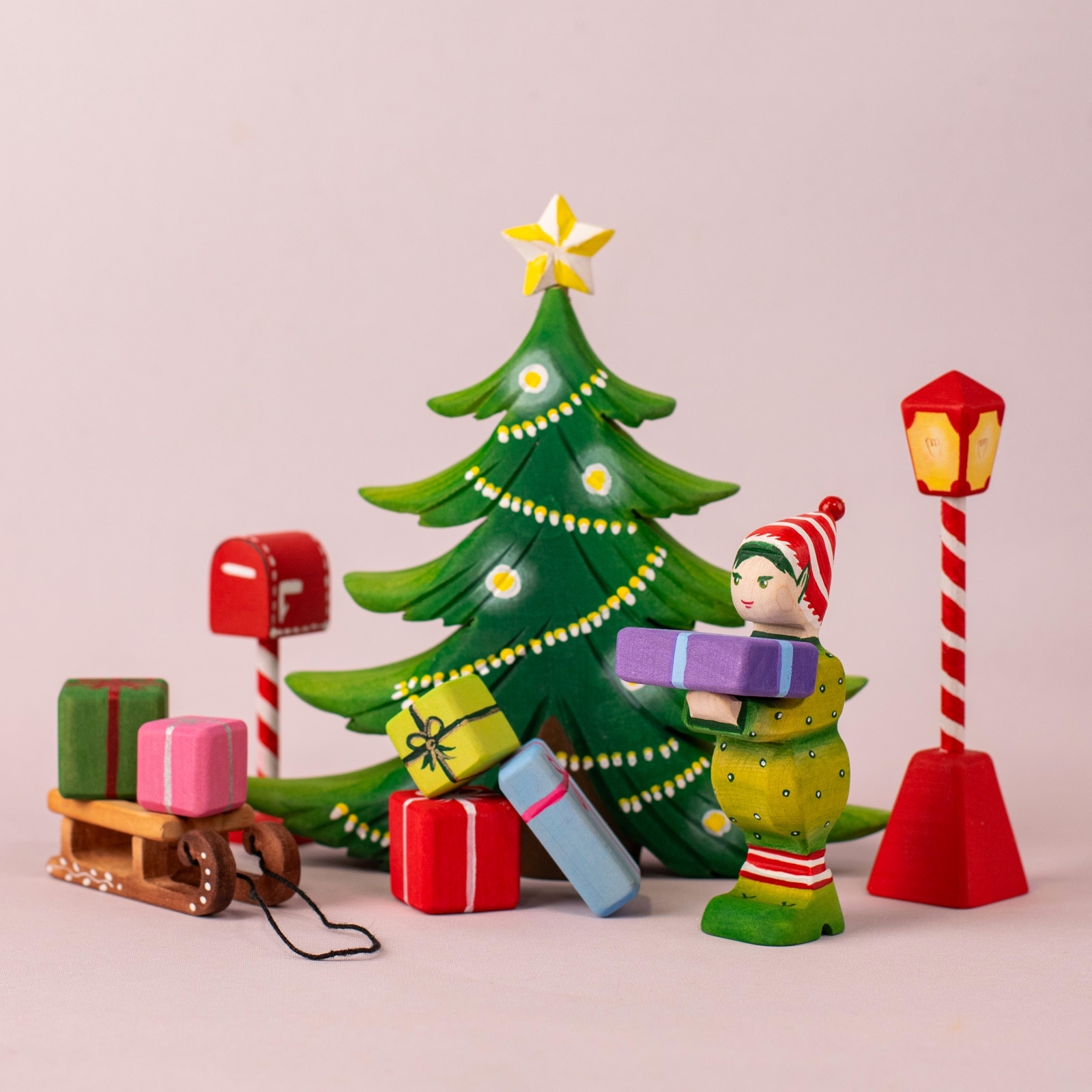 Santa's Elf Wooden Figurine – Handcrafted Holiday Toy | Bumbu Toys
