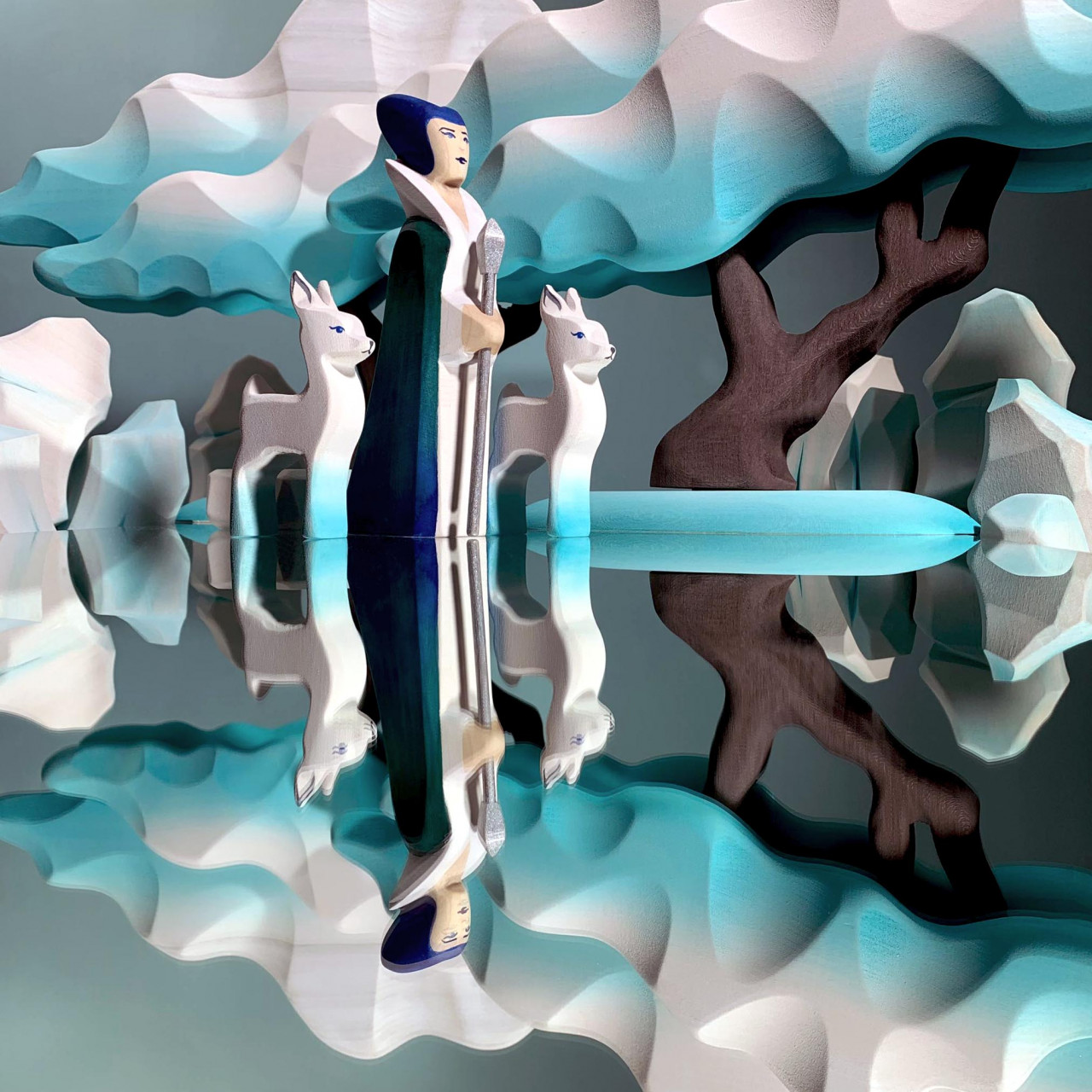 Japanese Winter Maple Blue Wooden Tree - Serenity of Winter  