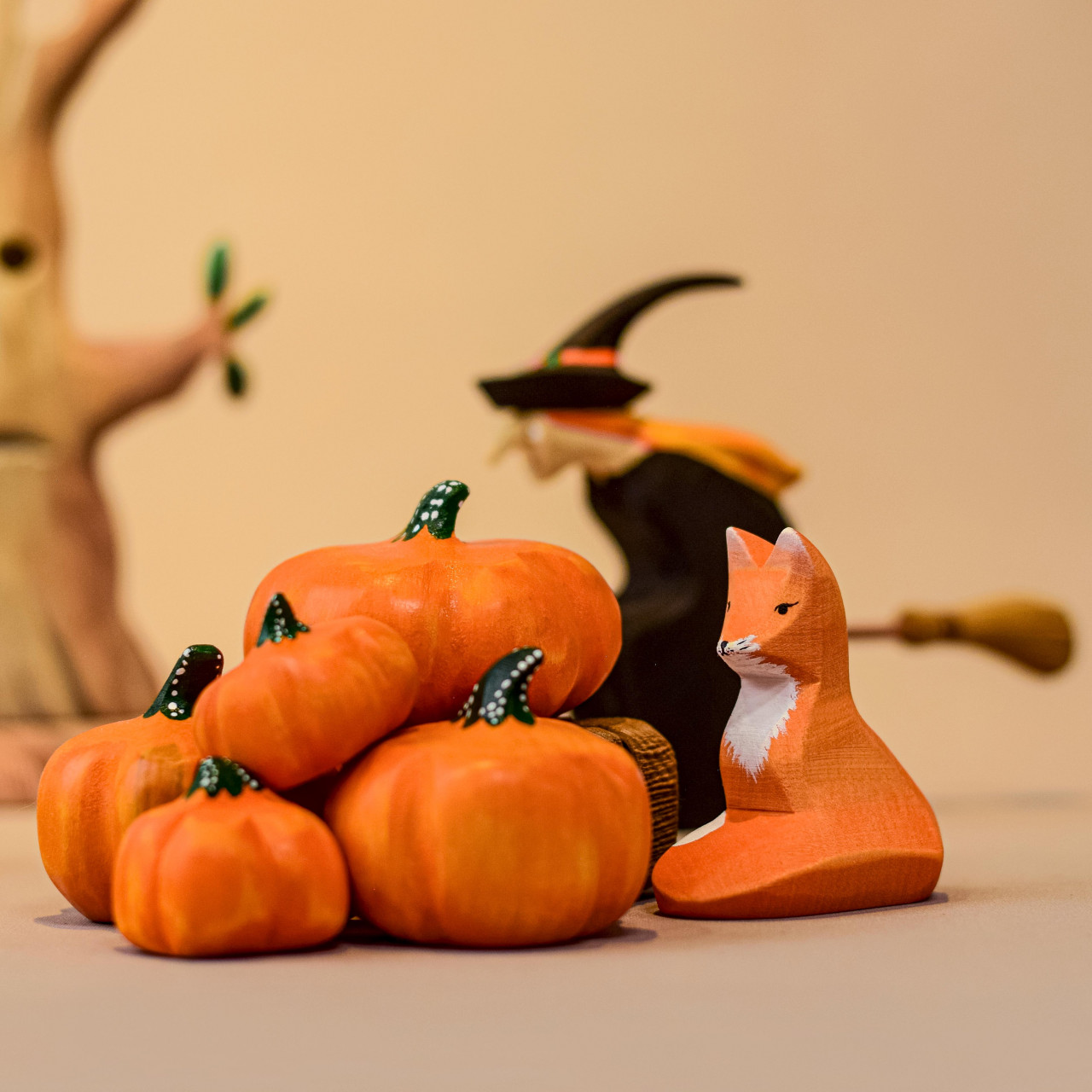 Wooden Witch Figurine with Broom - BumbuToys' Magical Creation