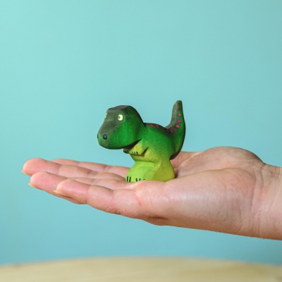 Child playing with eco-friendly wooden T-Rex Baby toy
