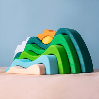 A vibrant depiction of nature's splendor in wood from BumbuToys' landscape set.