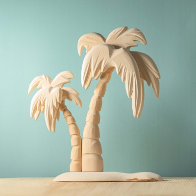 Elegant, natural wood Palm Tree by BumbuToys, in its pure, unpainted form.