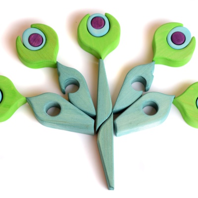 Interactive peacock feather puzzle designed to inspire and educate through play.