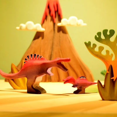 Playful Wooden Spinosaurus Family