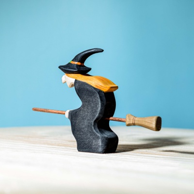 Artisanal BumbuToys Witch, a symbol of folklore, with colorful hat detail