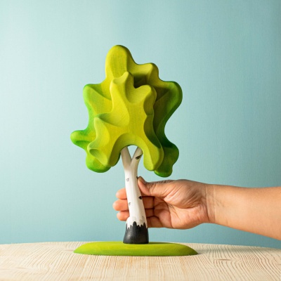 Artisanal Green Birch Trees SET from BumbuToys, capturing the whimsical dance of birch leaves in the breeze.