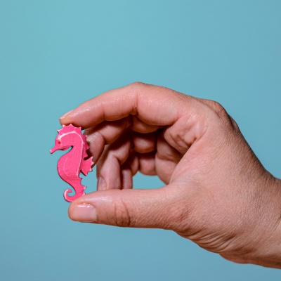 Close-up of the eco-friendly Seahorse figurine, highlighting vibrant colors