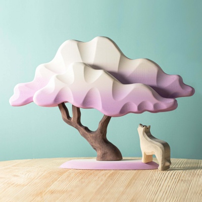 Artisanal wooden Japanese maple in lilac, symbolizing winter's serene beauty.