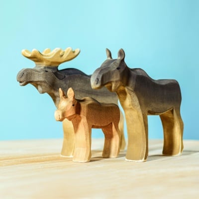 Handcrafted Moose Family Set by BumbuToys - Majestic Forest Dwellers