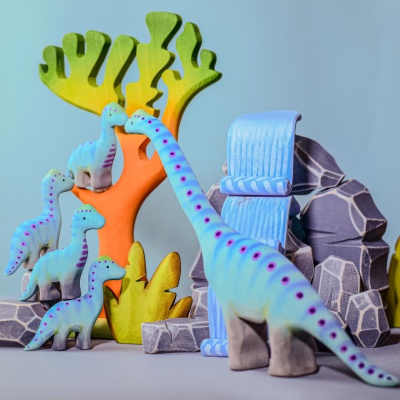 Wooden Brontosaurus with Waterfall