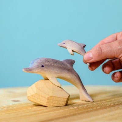 Wooden Dolphin Duo - Mother and Baby Set for Educational Play