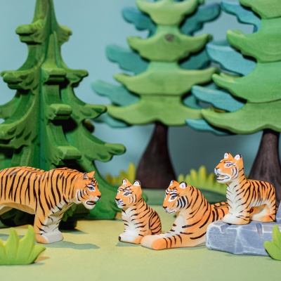 Serene wooden tiger figure for imaginative play