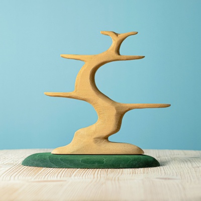 Artisan-Crafted Wooden Bird Tree with Green Base