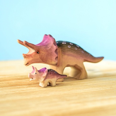 Wooden Triceratops Big with baby Triceratops toy