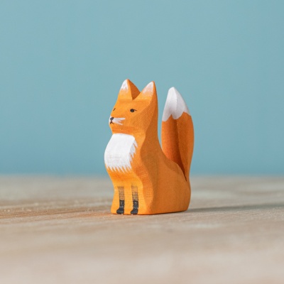 Handcrafted Sitting Fox Cub Wooden Figure