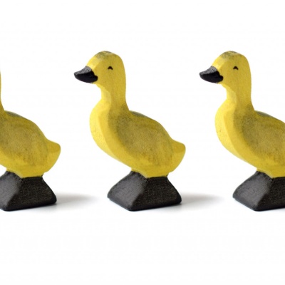 Wooden figures from the lake set on a bookshelf