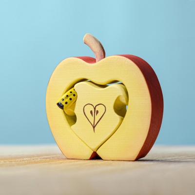 BumbuToys' Apple with Worm wooden toy, a playful twist on a classic fruit.