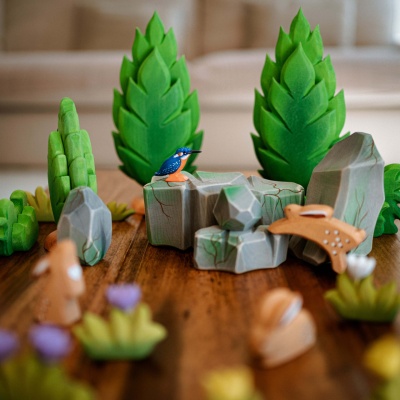 Decorative Hand-Painted Rocks with Moss Patterns