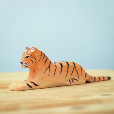 Eco-friendly lying tiger wooden figure, BumbuToys