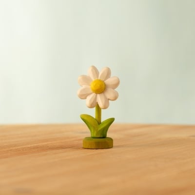 Wooden spring play scene with animals and flowers standing independently on green bases
