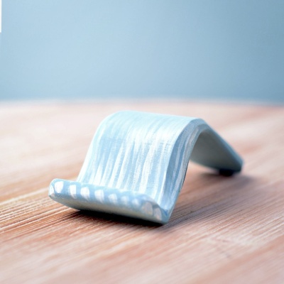 Artisanal Blue Waterfall Wooden Sculpture