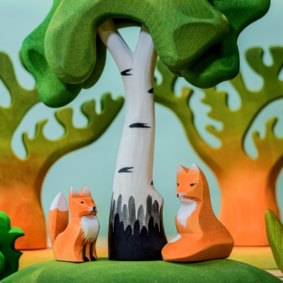 Autumnal Colored Wooden Fox Set