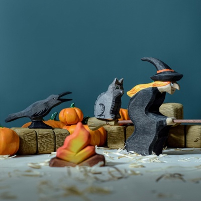 BumbuToys witch in black robe, a sustainable toy for magical play