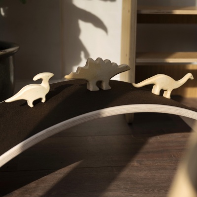 Gift for dinosaur lovers: handcrafted Parasaurolophus wooden figure.