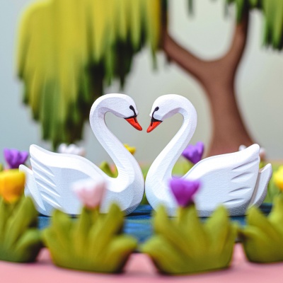 The wooden tableau of swans in a heart-shaped embrace, by Bumbu Toys.