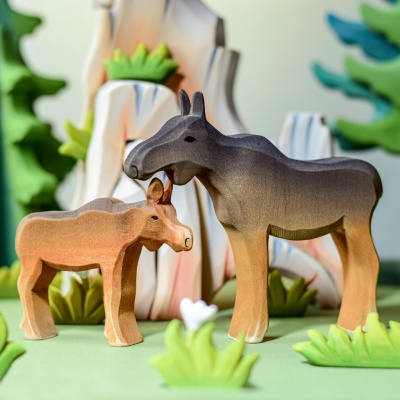 Vibrant Hand-Painted Moose Calf by BumbuToys
