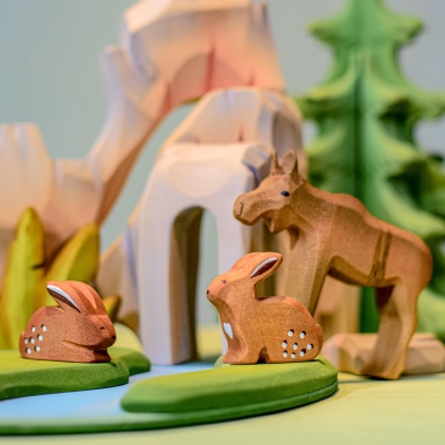 Playful Wooden Moose Calf for Creative Storytelling