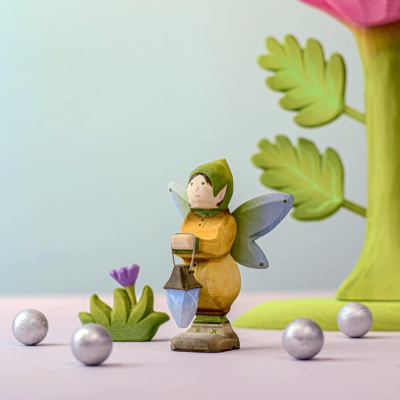 Fairy tale wooden figure of Elf with Lamp by Bumbutoys.
