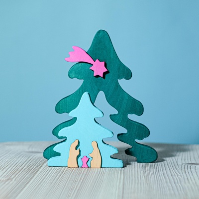 Close-up of fuchsia wooden puzzle pieces, non-toxic and safe for kids