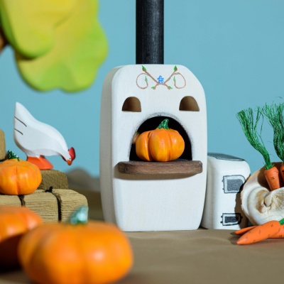 The BumbuToys White Hen displayed on a shelf in a child's room.