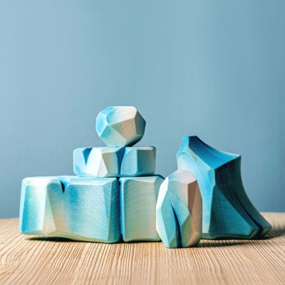 Educational set of wooden icy rocks, ideal for geology enthusiasts.