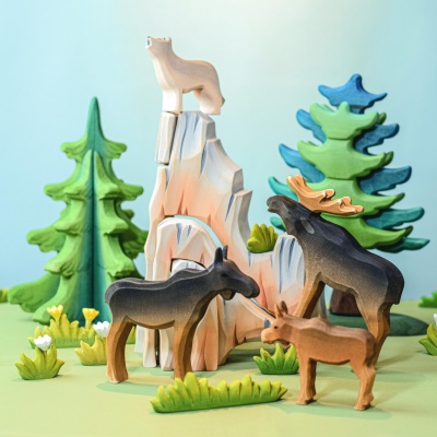 Educational Moose Calf Wooden Figure for Learning About Forest Life