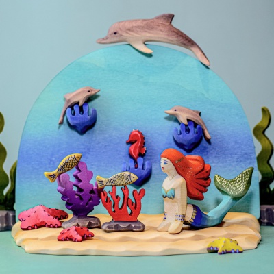 Eco-Friendly Wooden Playset - Ocean Water, Seabed, and Shells