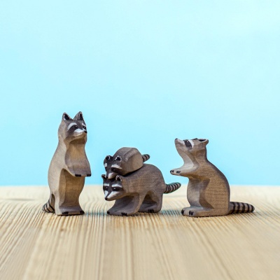 Wooden Sitting Raccoon with other raccoon toys