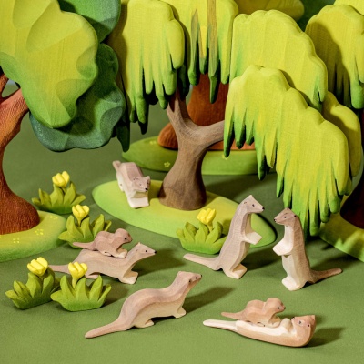 Wooden Animal Figurine of a Sleeping Otter
