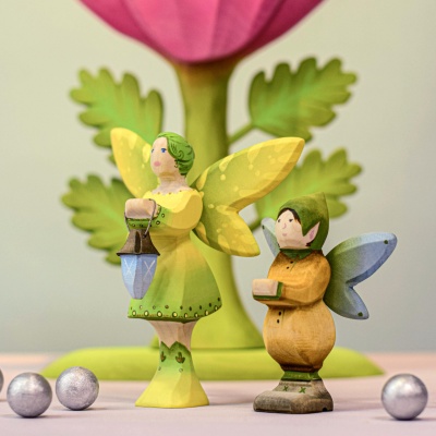 Hand-painted Winged Elf with Lamp for nursery decor.