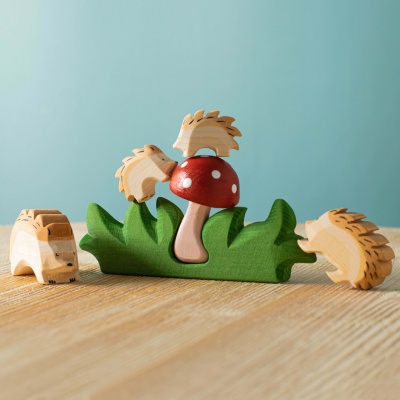 The mushroom being used in a counting or sorting activity with other small objects.