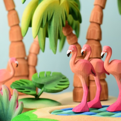 Group of Flamingos in a play scene