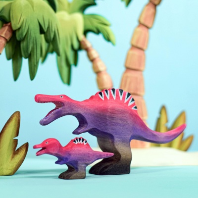 Wooden Spinosaurus Set with palm tree toys