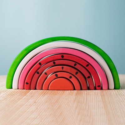 BumbuToys' Watermelon playset with realistic seed and rind details for imaginative fun.