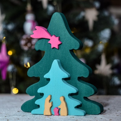 Sustainable and durable wooden Christmas tree puzzle by Bumbu Toys