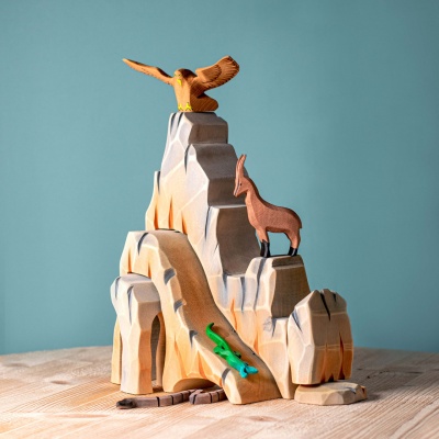 Educational Mountain Goat figure by BumbuToys, perfect for learning about wildlife