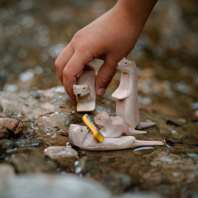 Realistic Hand-Painted Wooden Otters for Eco Play