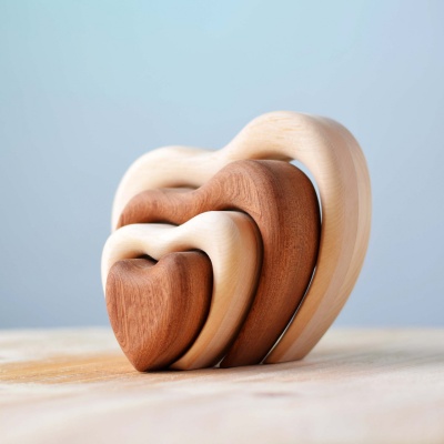 BumbuToys' Stacked Heart, an intertwined set of wooden hearts symbolizing the bonds of love.