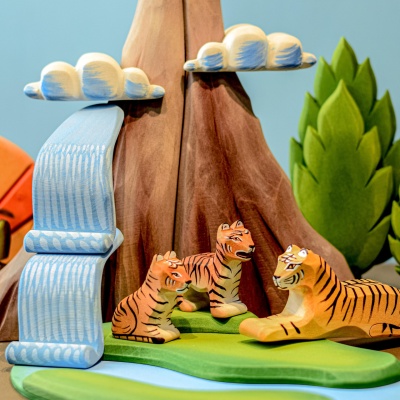 Non-toxic painted wooden tiger cub, safe for kids